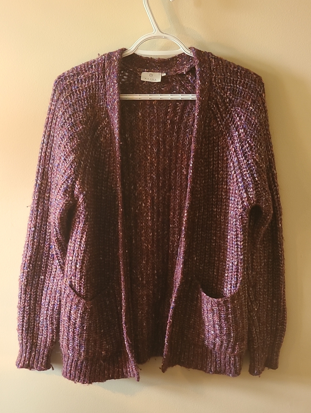 Chunky Open-Front Plum Knit Cardigan